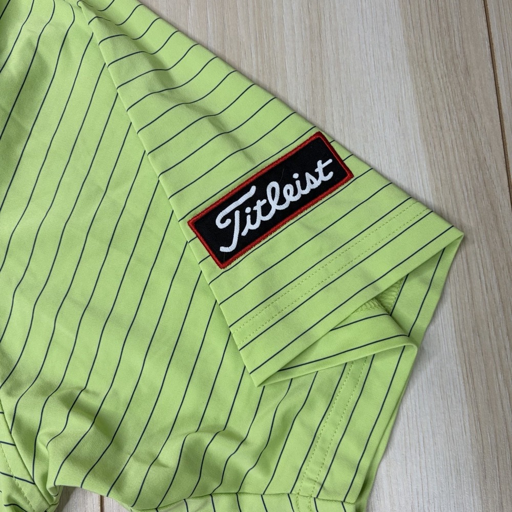 FooTjoy TITLEIST Polo Shirt Performance Mens Medium Green Stripe - Picture 3 of 6